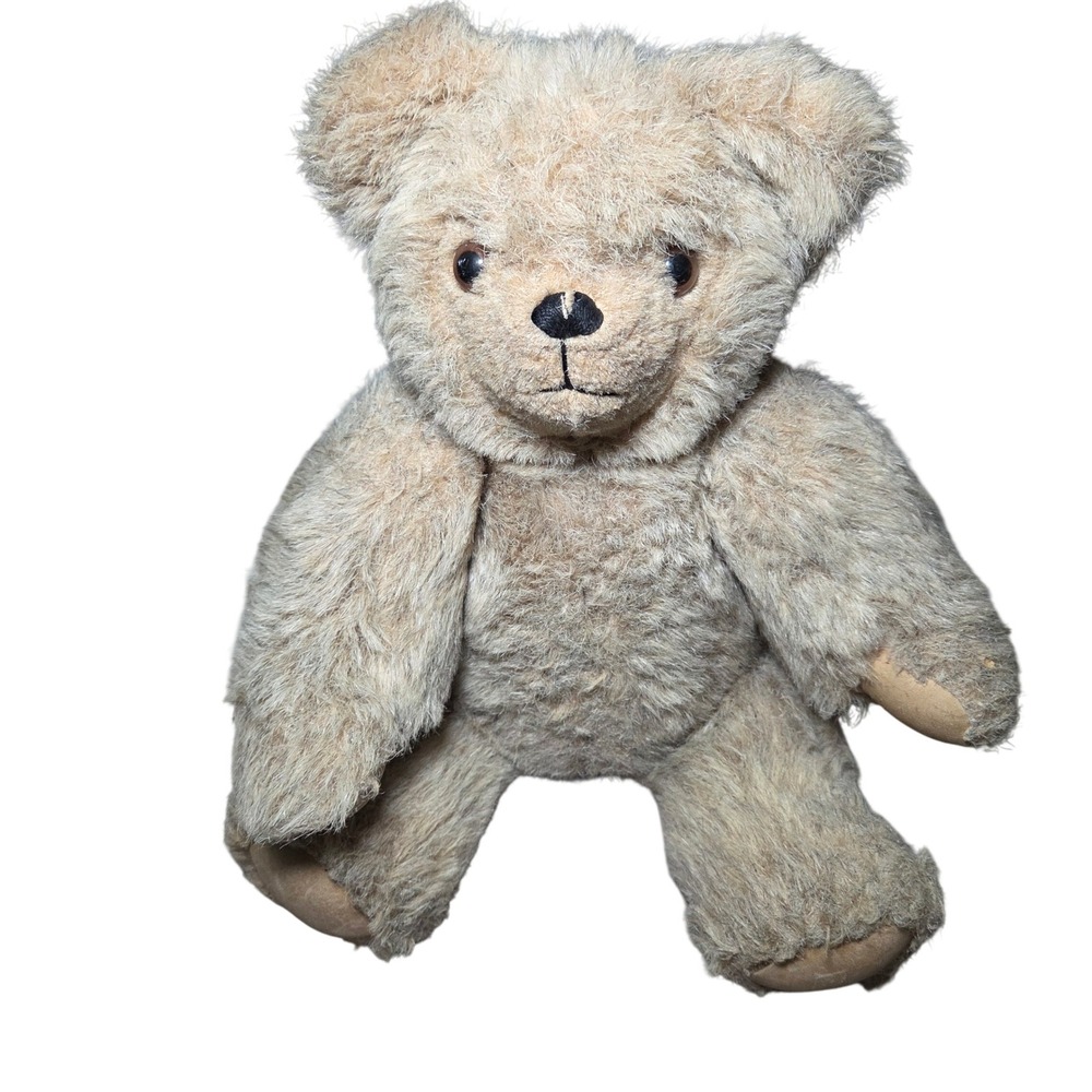 Vtg 1984 Handcrafted Sennebec Teddy Bear Jointed Mohair Wool Leather Plush Toy